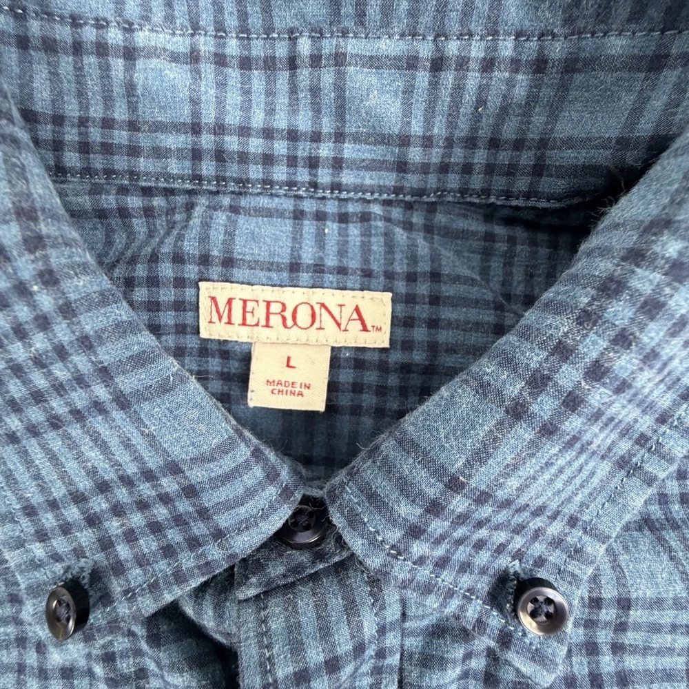 Mens Blue Plaid‎ Long Sleeve Button Down Cotton Shirt Large Casual - Picture 2 of 7